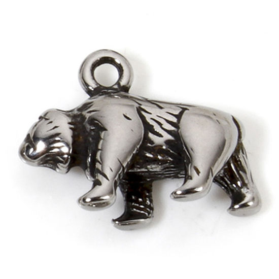 2 PCs 304 Stainless Steel Charms Antique Silver Color Bear Animal 15mm x 12mm の画像