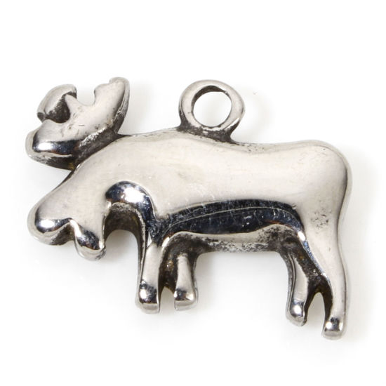 2 PCs 304 Stainless Steel Charms Antique Silver Color Christmas Reindeer 15mm x 12mm の画像