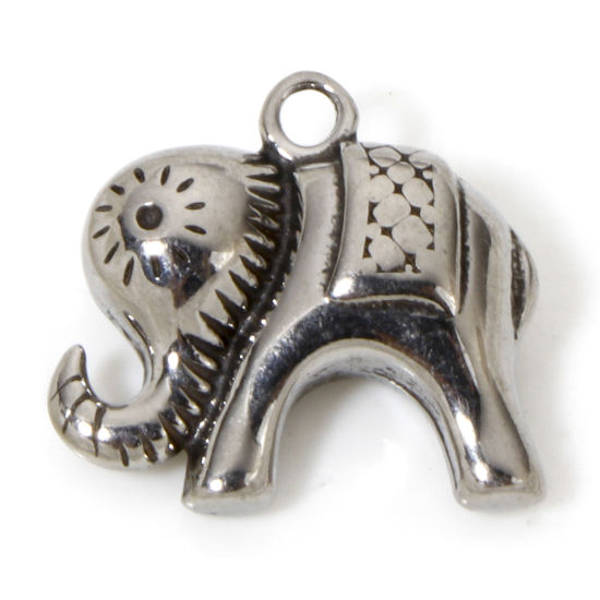 2 PCs 304 Stainless Steel Charms Antique Silver Color Elephant Animal 16mm x 15mm の画像