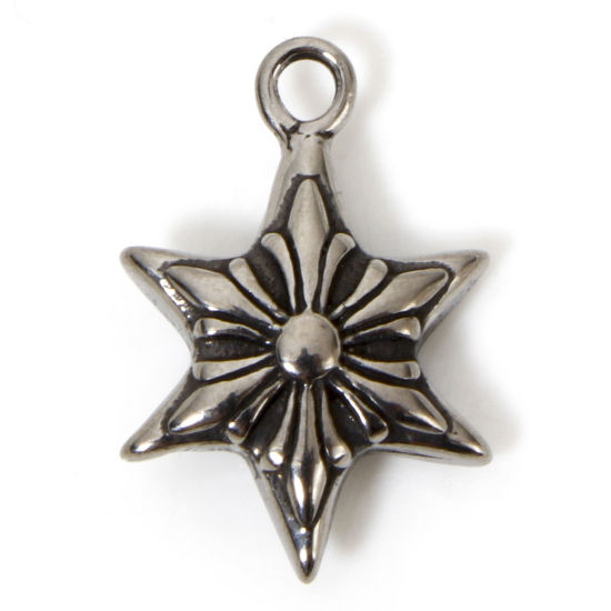 Picture of 2 PCs 304 Stainless Steel Charms Antique Silver Color Hexagram 18mm x 12.5mm