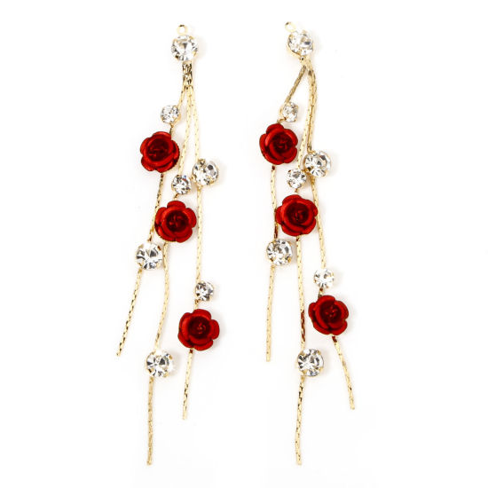 Image de 1 Pièce Pendentifs en Laiton Franges Pompons Glands Plaqué Or 18K Rouge Fleurs à Strass Transparent 8.7cm