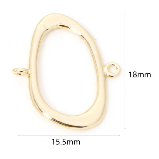 Bild von 5 Stück Messing Geometrisch Steckverbinder Charms Anhänger Unregelmäßig Oval 18K Gold Plattiert Hohl 18mm x 15.5mm