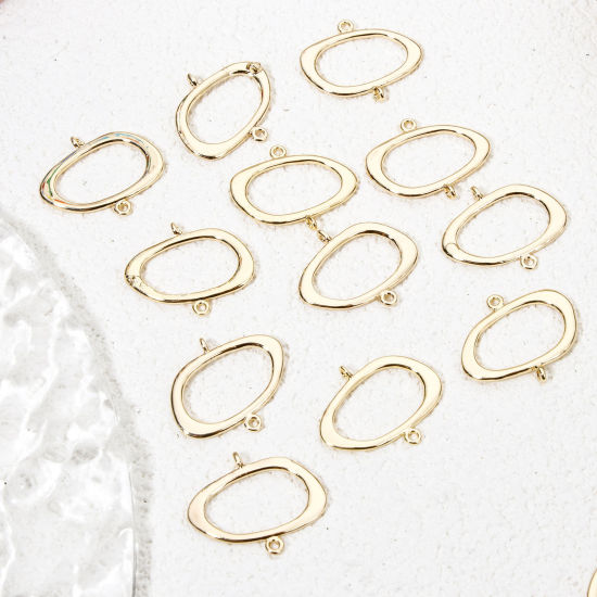 Bild von 5 Stück Messing Geometrisch Steckverbinder Charms Anhänger Unregelmäßig Oval 18K Gold Plattiert Hohl 18mm x 15.5mm