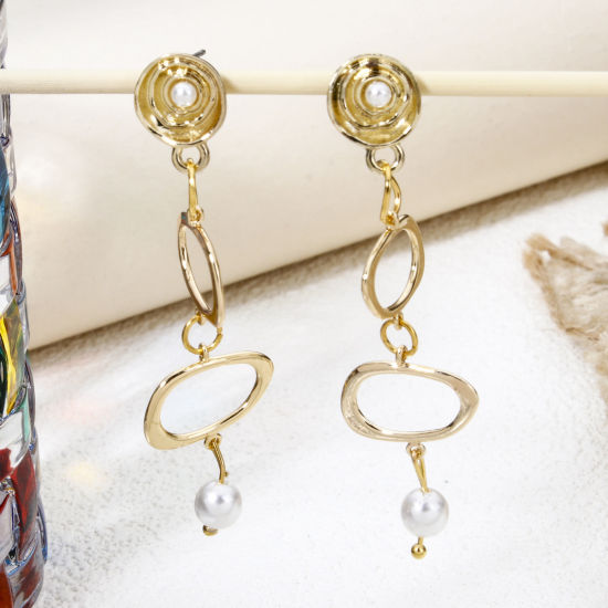 Bild von 5 Stück Messing Geometrisch Steckverbinder Charms Anhänger Unregelmäßig Oval 18K Gold Plattiert Hohl 18mm x 15.5mm