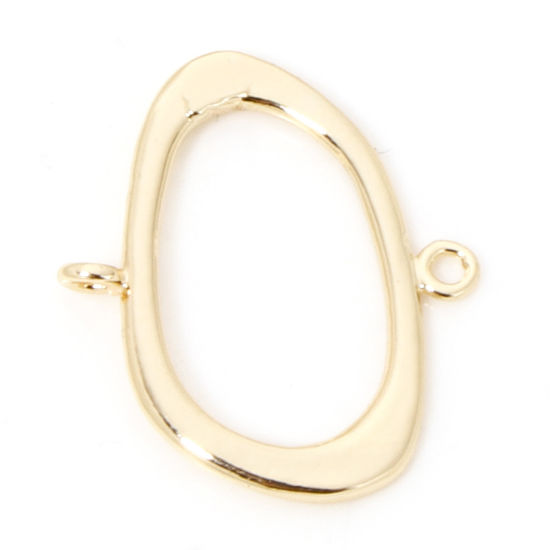 Bild von 5 Stück Messing Geometrisch Steckverbinder Charms Anhänger Unregelmäßig Oval 18K Gold Plattiert Hohl 18mm x 15.5mm