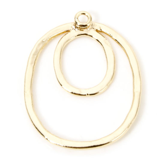 Picture of 2 PCs Brass Geometric Charms 18K Gold Plated Irregular Circle Hollow 22mm x 18mm