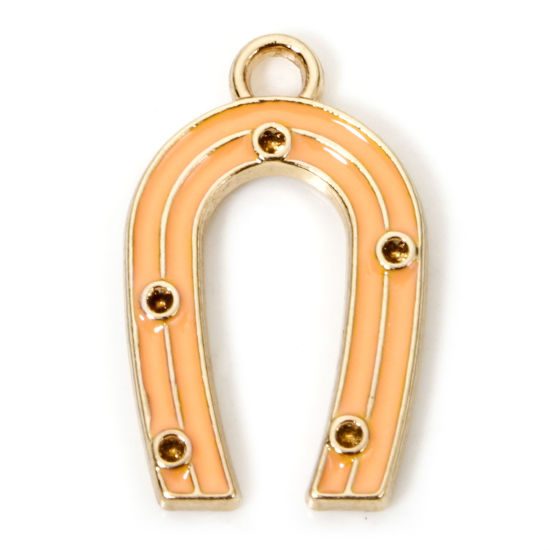 Immagine di 10 Pz Lega di Zinco Cowboy dell'Ovest Ciondoli Oro Placcato Arancione Ferro di Cavallo (Adatto ss0 Strass a Punta Posteriore) Smalto 21mm x 13mm