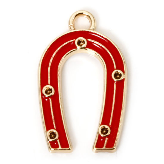 Immagine di 10 Pz Lega di Zinco Cowboy dell'Ovest Ciondoli Oro Placcato Rosso Ferro di Cavallo (Adatto ss0 Strass a Punta Posteriore) Smalto 21mm x 13mm