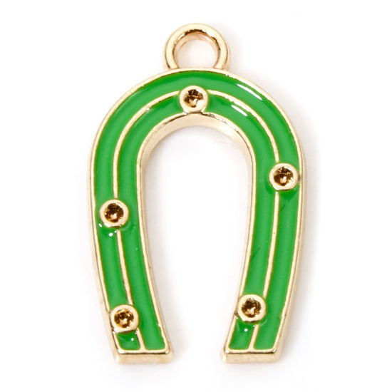 Immagine di 10 Pz Lega di Zinco Cowboy dell'Ovest Ciondoli Oro Placcato Verde Ferro di Cavallo (Adatto ss0 Strass a Punta Posteriore) Smalto 21mm x 13mm