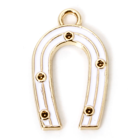 Immagine di 10 Pz Lega di Zinco Cowboy dell'Ovest Ciondoli Oro Placcato Bianco Ferro di Cavallo (Adatto ss0 Strass a Punta Posteriore) Smalto 21mm x 13mm