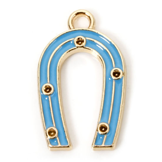 Immagine di 10 Pz Lega di Zinco Cowboy dell'Ovest Ciondoli Oro Placcato Blu Ferro di Cavallo (Adatto ss0 Strass a Punta Posteriore) Smalto 21mm x 13mm