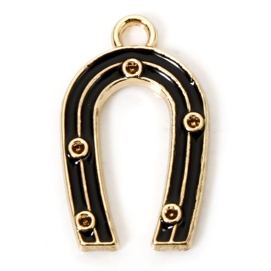 Immagine di 10 Pz Lega di Zinco Cowboy dell'Ovest Ciondoli Oro Placcato Nero Ferro di Cavallo (Adatto ss0 Strass a Punta Posteriore) Smalto 21mm x 13mm
