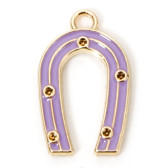 Immagine di 10 Pz Lega di Zinco Cowboy dell'Ovest Ciondoli Oro Placcato Colore Viola Ferro di Cavallo (Adatto ss0 Strass a Punta Posteriore) Smalto 21mm x 13mm