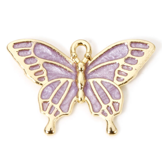 Imagen de 10 Unidades Zamak Colgantes Chapado en Oro Púrpura Mariposa Esmalte 29mm x 19mm