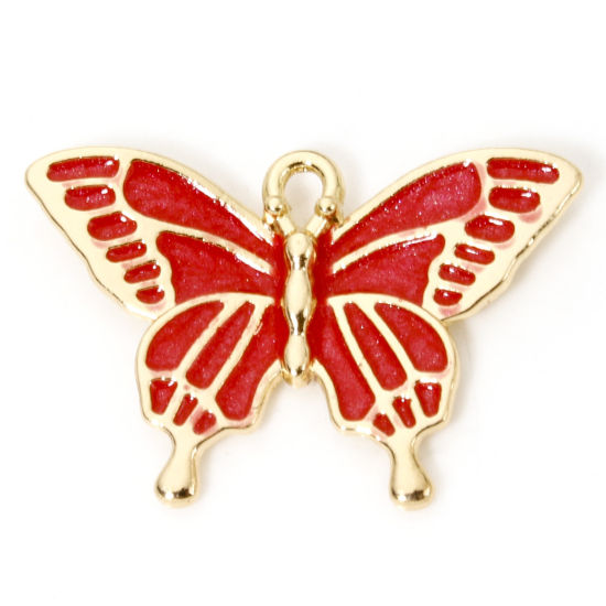 Imagen de 10 Unidades Zamak Colgantes Chapado en Oro Rojo Mariposa Esmalte 29mm x 19mm