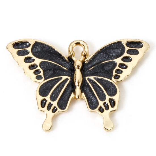 Imagen de 10 Unidades Zamak Colgantes Chapado en Oro Negro Mariposa Esmalte 29mm x 19mm