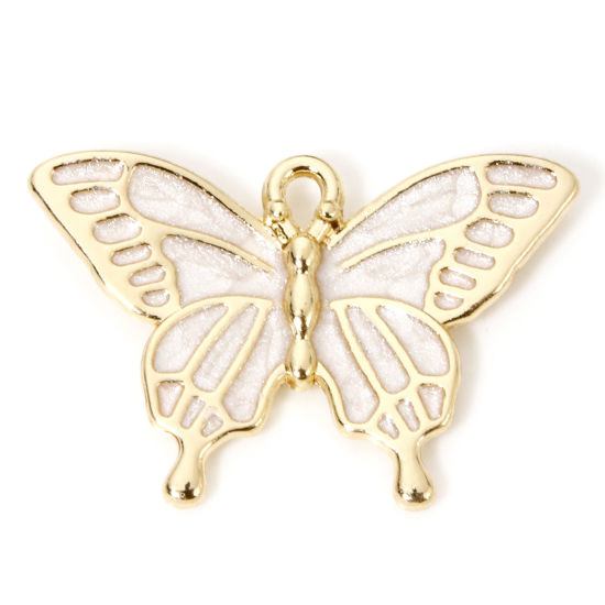 Imagen de 10 Unidades Zamak Colgantes Chapado en Oro Blanco Mariposa Esmalte 29mm x 19mm