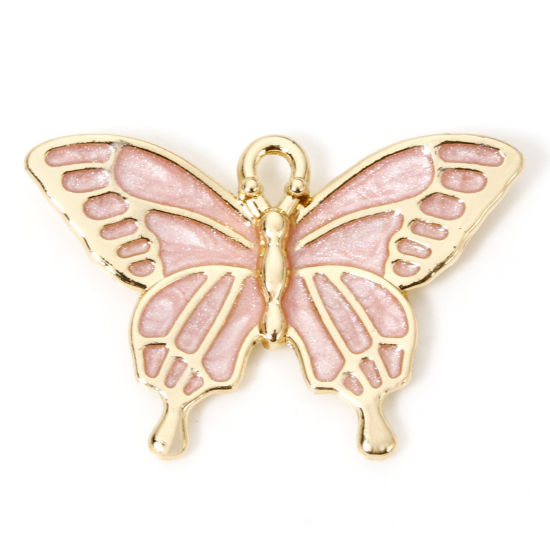 Imagen de 10 Unidades Zamak Colgantes Chapado en Oro Rosado Mariposa Esmalte 29mm x 19mm