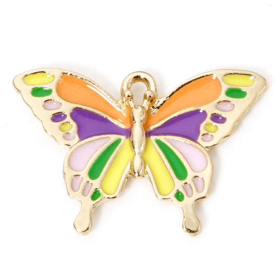 Imagen de 10 Unidades Zamak Colgantes Chapado en Oro Multicolor Mariposa Esmalte 29mm x 19mm