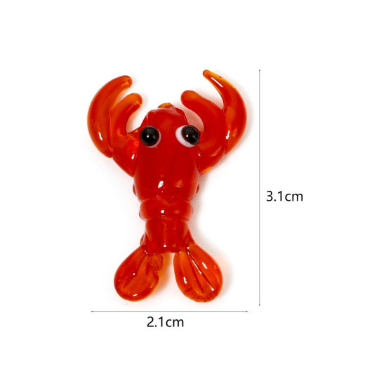 Immagine di 2 Pz Lampwork Vetro Lampwork Gioielli Oceanici Perline per la Creazione di Gioielli con Ciondoli Fai-da-te Aragosta Rosso 3D Circa 3.1cm x 2.1cm, Foro: Circa 1.5mm