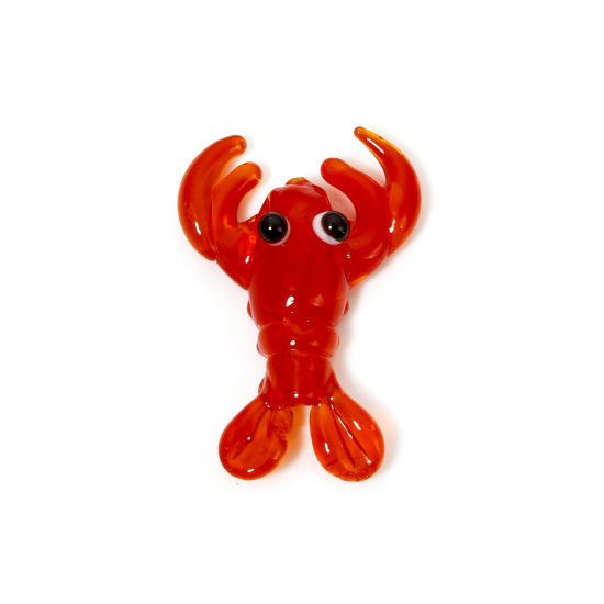 Immagine di 2 Pz Lampwork Vetro Lampwork Gioielli Oceanici Perline per la Creazione di Gioielli con Ciondoli Fai-da-te Aragosta Rosso 3D Circa 3.1cm x 2.1cm, Foro: Circa 1.5mm