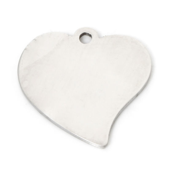 Picture of 5 PCs Eco-friendly 201 Stainless Steel Valentine's Day Charms Silver Tone Heart Smooth Blank 16mm x 15.5mm