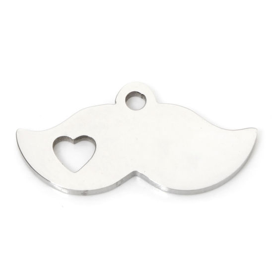 Picture of 5 PCs Eco-friendly 201 Stainless Steel Valentine's Day Charms Silver Tone Mustache Heart Hollow 18mm x 9mm