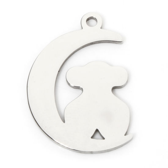 Immagine di 5 Pz Ecologico 201 Acciaio Inossidabile Semplice Ciondoli Luna Tono Argento Orso Liscio 20.5mm x 14.5mm