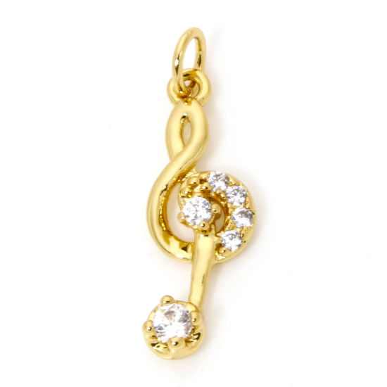 Image de 2 Pcs Breloques Musique en Laiton Respectueux de la Nature Note Musicale Plaqué Or Véritable 18K Micro Pave à Zircone Cubique Clair 20mm x 6mm