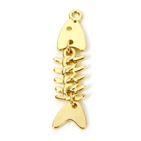 1 Piece Eco-friendly Brass Ocean Jewelry Pendants 18K Real Gold Plated Fish Bone Movable 4.7cm x 1.1cm の画像