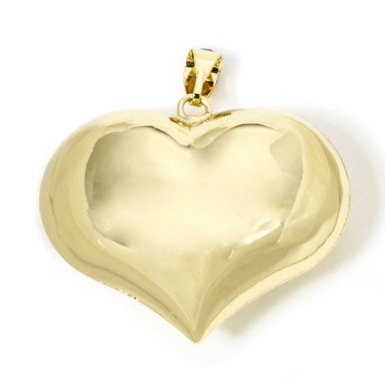 Picture of 1 Piece Eco-friendly Brass Valentine's Day Pendants 18K Real Gold Plated Heart 3D 4.6cm x 4.4cm