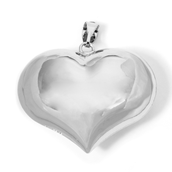 Picture of 1 Piece Eco-friendly Brass Valentine's Day Pendants Real Platinum Plated Heart 3D 4.6cm x 4.4cm