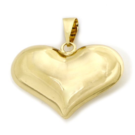 Picture of 1 Piece Eco-friendly Brass Valentine's Day Pendants 18K Real Gold Plated Heart 3D 3.7cm x 3.6cm