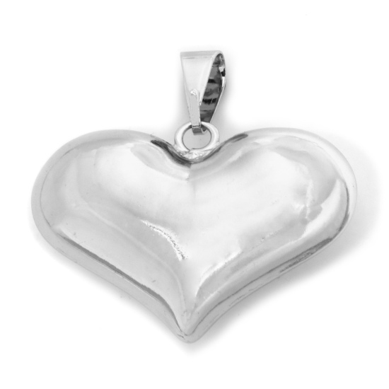 Picture of 1 Piece Eco-friendly Brass Valentine's Day Pendants Real Platinum Plated Heart 3D 3.7cm x 3.6cm