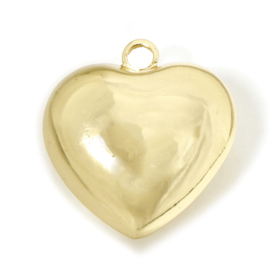 Picture of 1 Piece Eco-friendly Brass Valentine's Day Charms 18K Real Gold Plated Heart 3D 28mm x 26mm