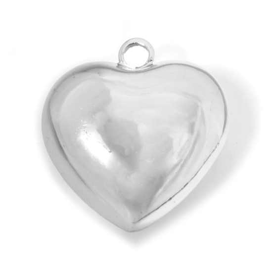 Picture of 1 Piece Eco-friendly Brass Valentine's Day Charms Real Platinum Plated Heart 3D 28mm x 26mm