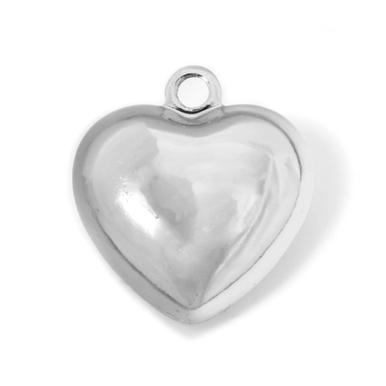 Picture of 1 Piece Eco-friendly Brass Valentine's Day Charm Pendant Real Platinum Plated Heart 3D 23mm x 21mm