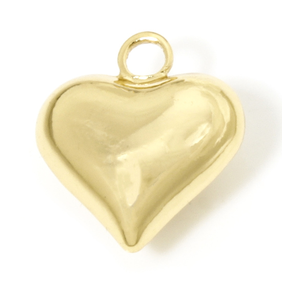 Picture of 1 Piece Eco-friendly Brass Valentine's Day Charm Pendant 18K Real Gold Plated Heart 3D 17mm x 15mm