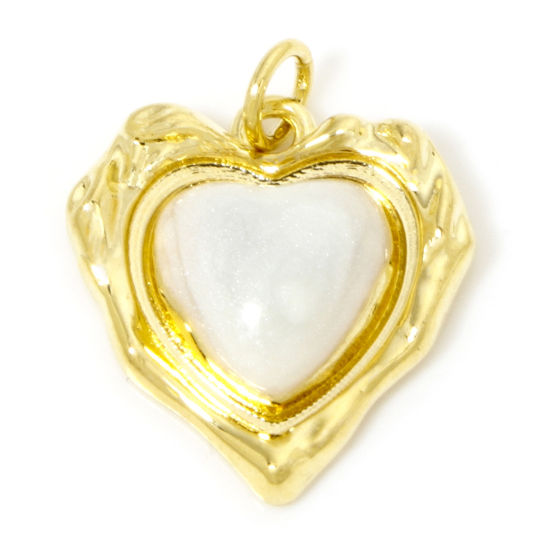 Image de 1 Pièce Breloques La Saint Valentin en Laiton Respectueux de la Nature Cœur Plaqué Or Véritable 18K Blanc Émail 21mm x 17mm