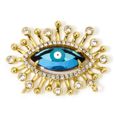 Изображение 1 Piece Eco-friendly Brass & Glass Religious Connectors Charms Pendants Evil Eye Eye of Providence/ All-seeing Eye 18K Real Gold Plated Green Blue Micro Pave Clear Cubic Zirconia 28mm x 22mm