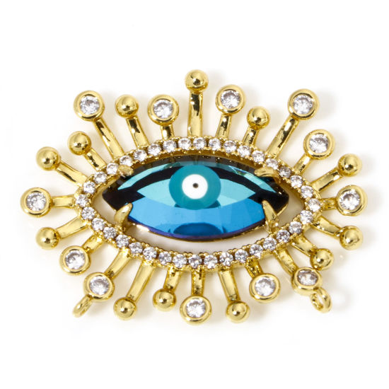 Изображение 1 Piece Eco-friendly Brass & Glass Religious Connectors Charms Pendants Evil Eye Eye of Providence/ All-seeing Eye 18K Real Gold Plated Green Blue Micro Pave Clear Cubic Zirconia 28mm x 22mm