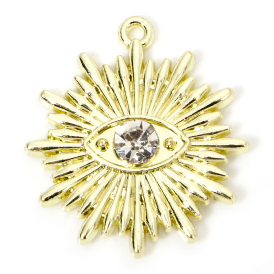 Picture of 5 PCs Zinc Based Alloy Halloween Charms Gold Plated Eye of Providence/ All-seeing Eye Clear Rhinestone 28mm x 25mm