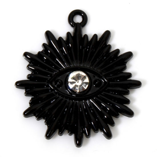 Picture of 5 PCs Zinc Based Alloy Halloween Charms Black Eye of Providence/ All-seeing Eye Clear Rhinestone 28mm x 25mm