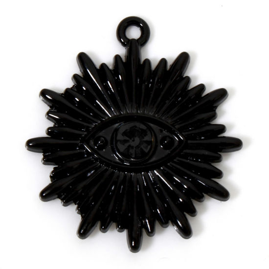 Picture of 5 PCs Zinc Based Alloy Halloween Charms Black Eye of Providence/ All-seeing Eye Black Rhinestone 28mm x 25mm