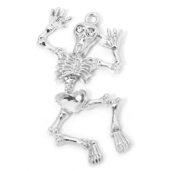 Picture of 5 PCs Zinc Based Alloy Halloween Pendants Antique Silver Color Skeleton Skull 5.3cm x 3.4cm