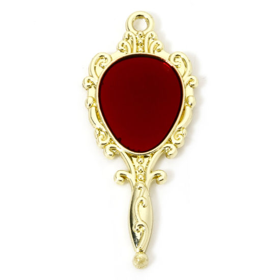 Picture of 10 PCs Zinc Based Alloy Halloween Pendants Gold Plated Red Mirror Enamel 3.6cm x 1.6cm