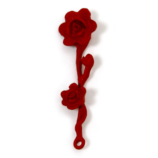 Picture of 10 PCs Zinc Based Alloy Halloween Pendants Red Rose Flower Painted 4cm x 1.1cm