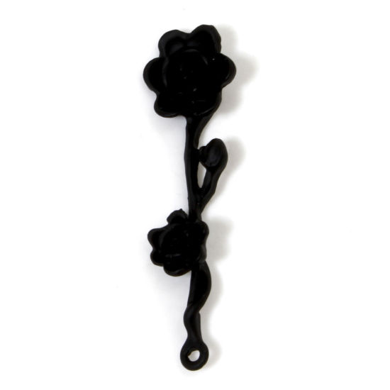 Picture of 10 PCs Zinc Based Alloy Halloween Pendants Black Rose Flower Painted 4cm x 1.1cm