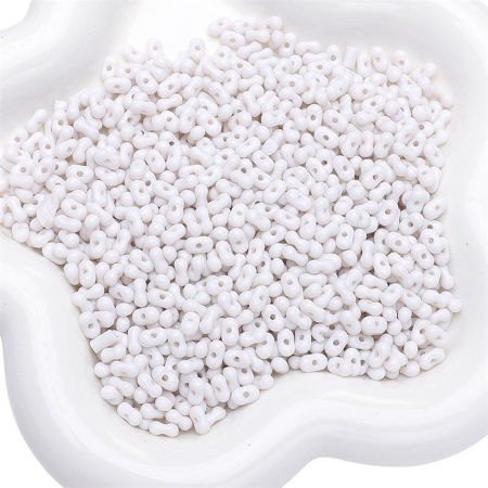Picture of 10 Grams (Approx 20 PCs/Gram) Acrylic Farfalle Seed Beads Peanut White Opaque About 6mm x 4mm