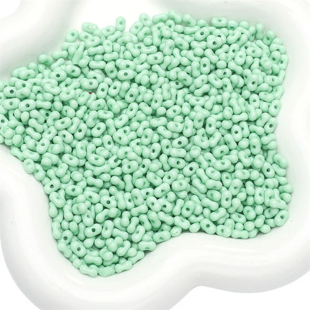 Picture of 10 Grams (Approx 20 PCs/Gram) Acrylic Farfalle Seed Beads Peanut Light Green Opaque About 6mm x 4mm